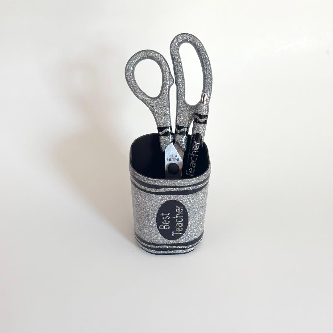 'Crayon' Best Teacher Pen Holder, Scissors, Pen