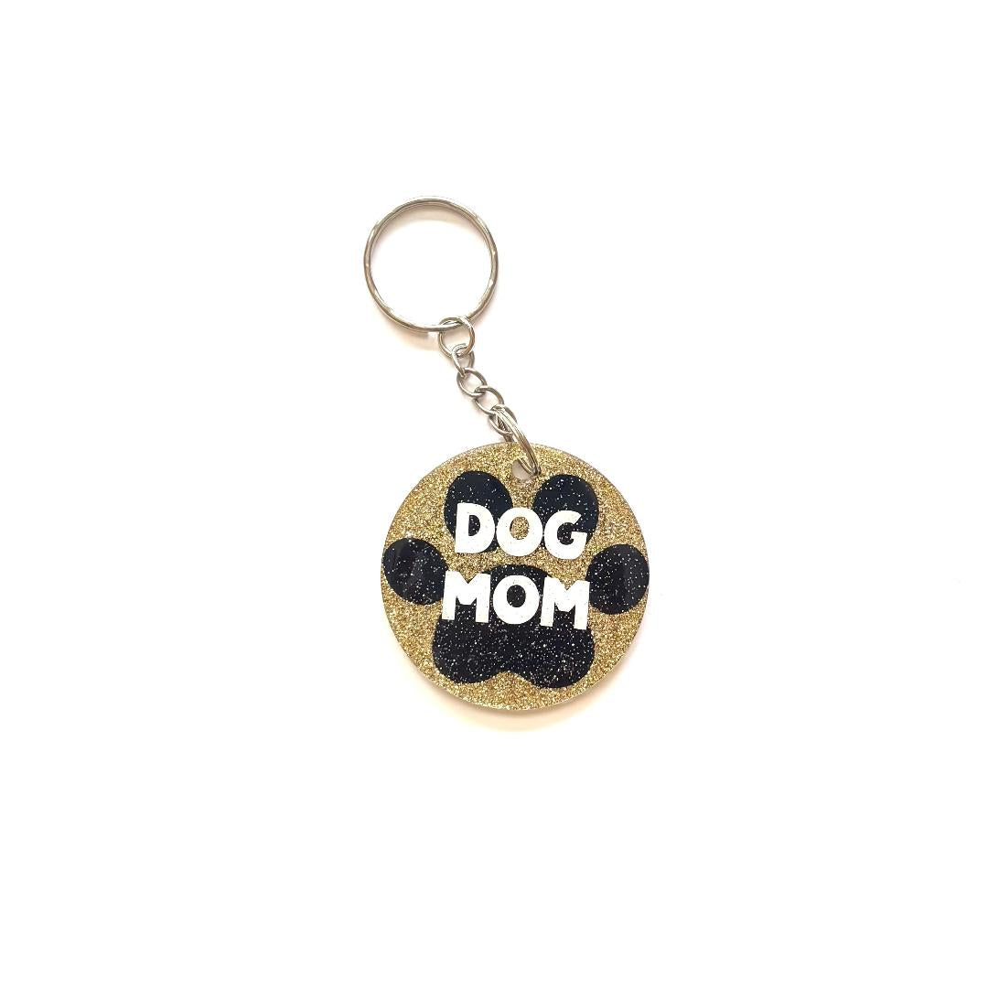 Dog Mom Gold Keychain