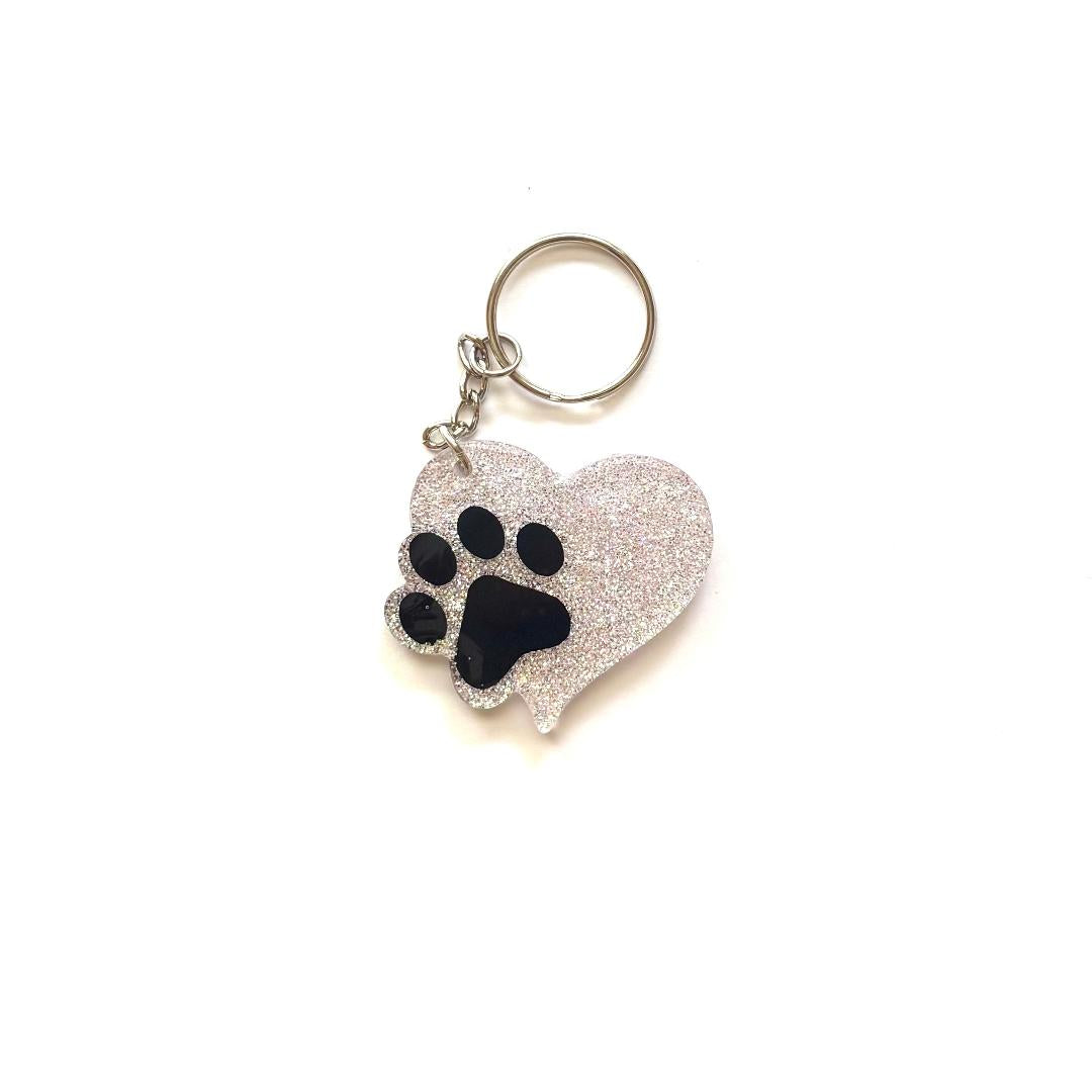 Pawprint Heart Light Purple Keychain