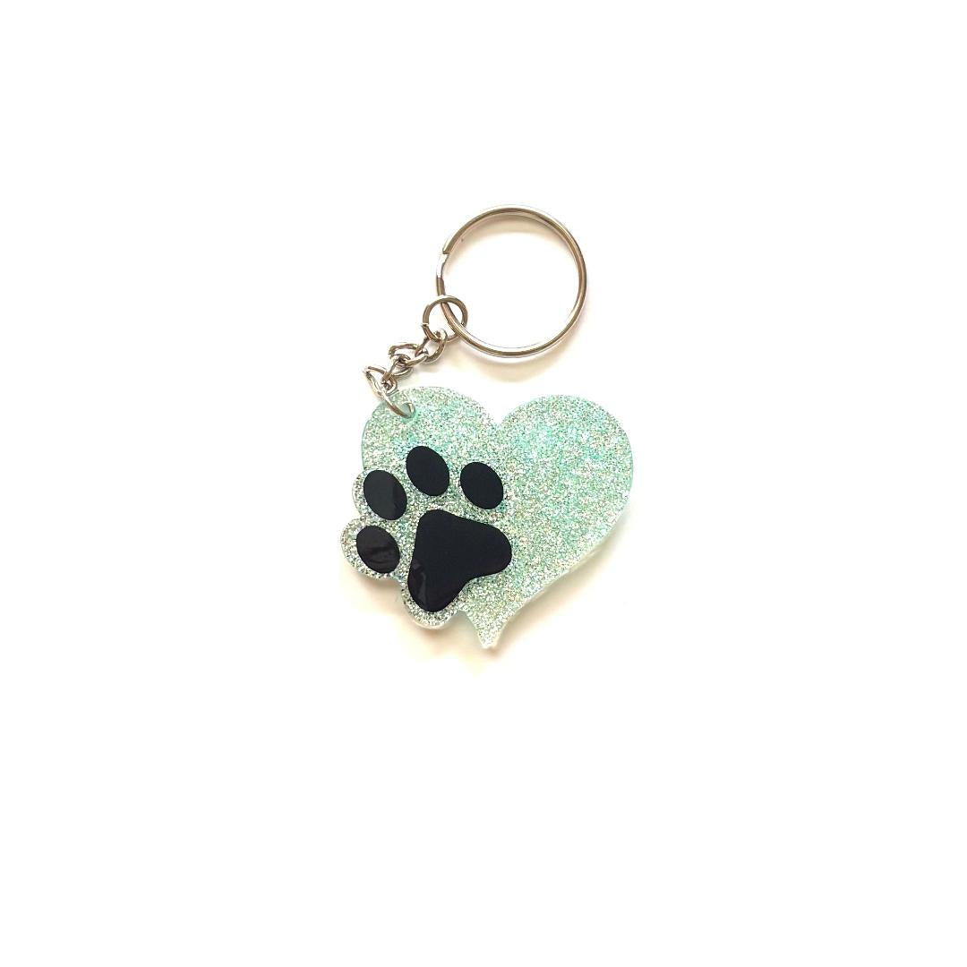 Pawprint Heart Mint Keychain