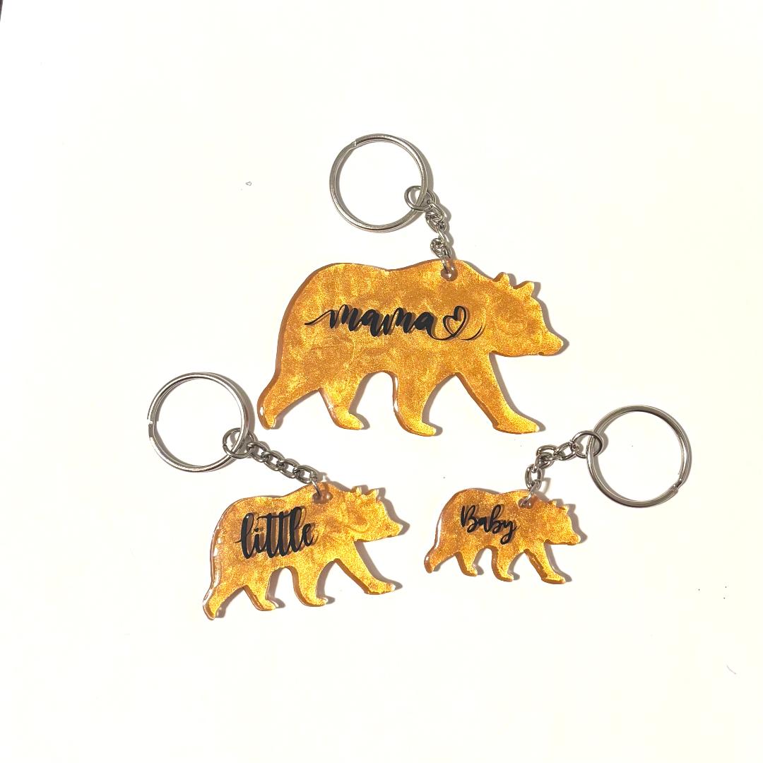 Bear Family Gold Keychains