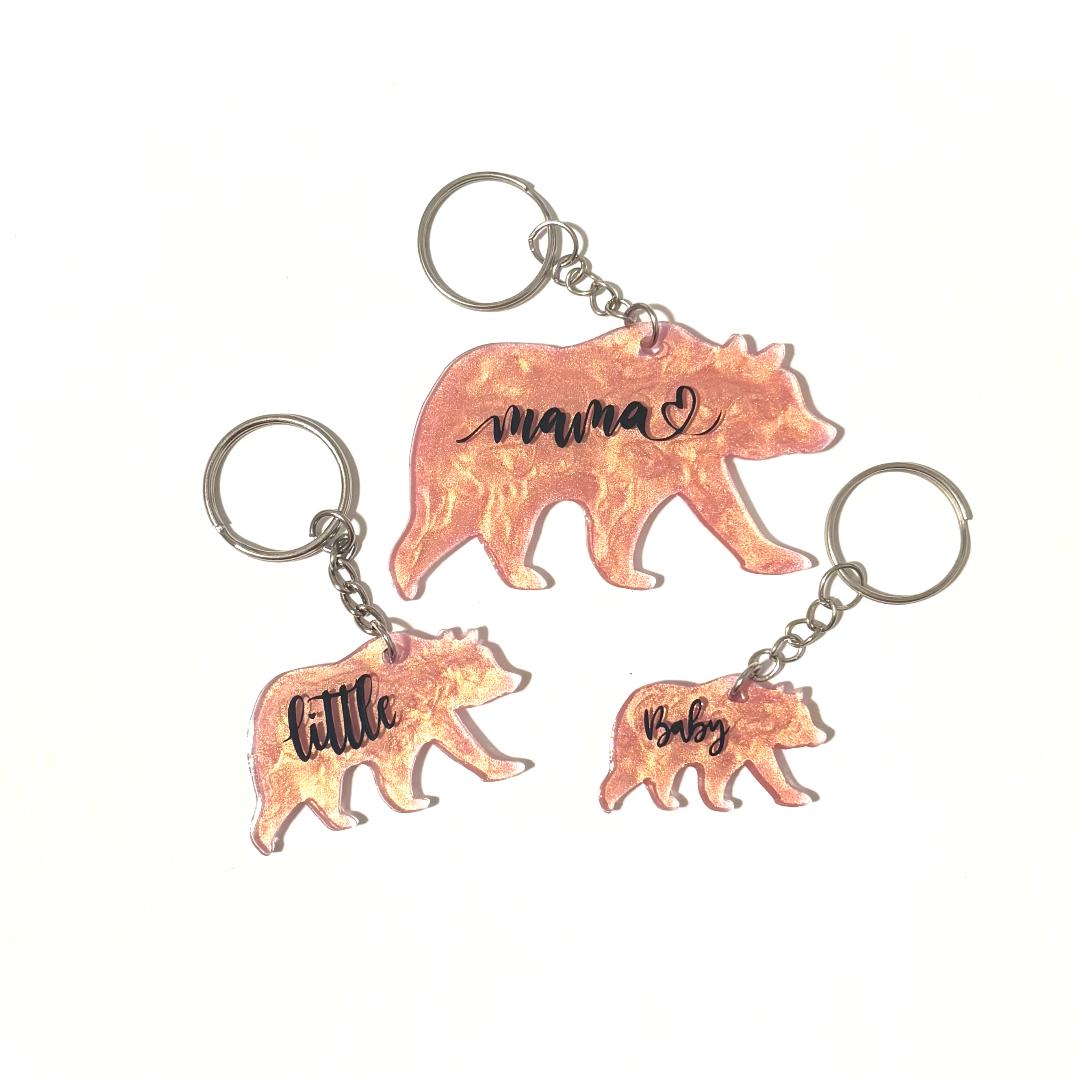 Bear Family Pink Keychains