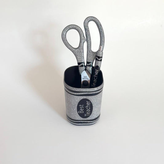 'Crayon' Best Teacher Pen Holder, Scissors, Pen