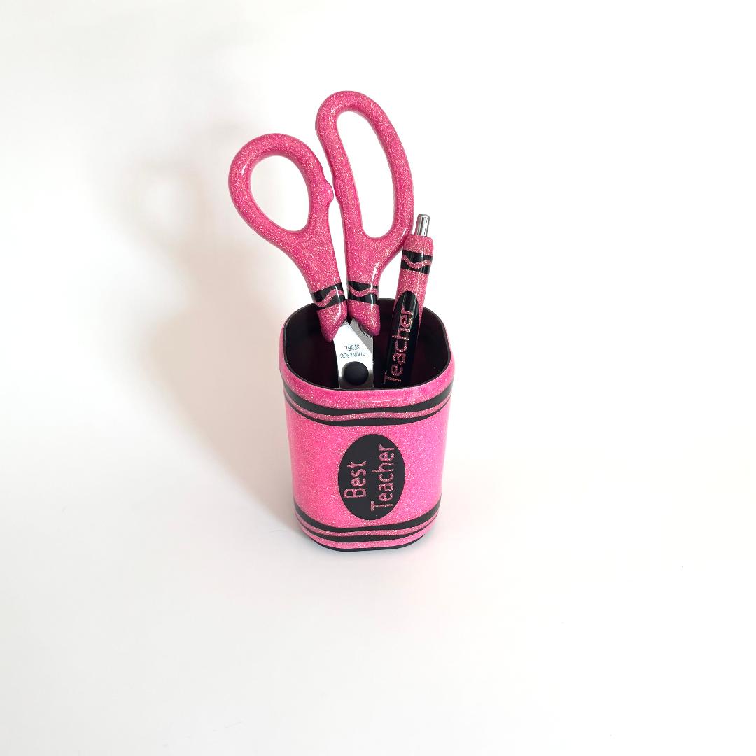 'Crayon' Best Teacher Pen Holder, Scissors, Pen