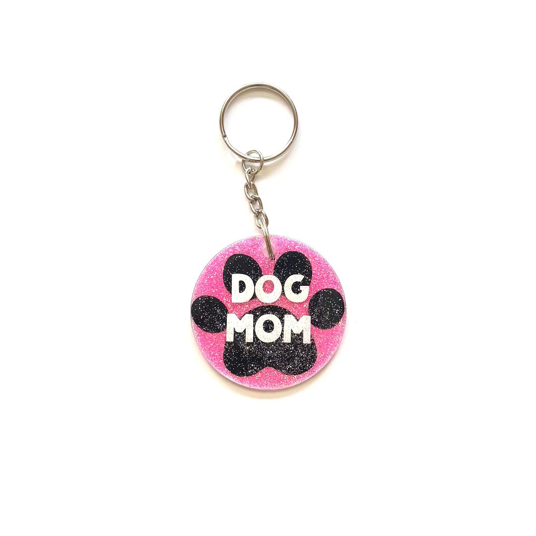Dog Mom Pink Keychain