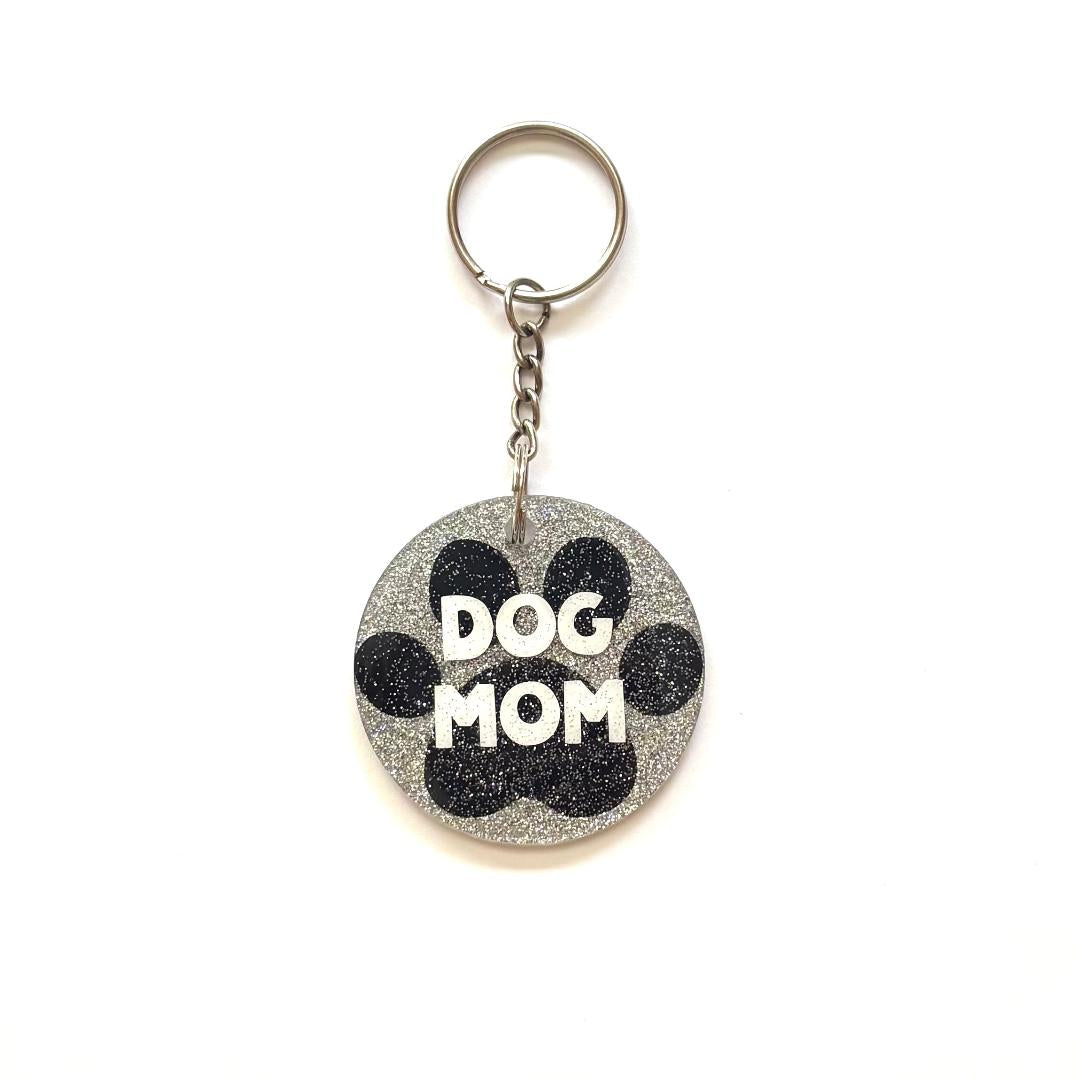 Dog Mom Silver Keychain