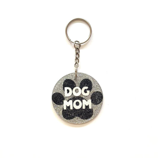 Dog Mom Silver Keychain