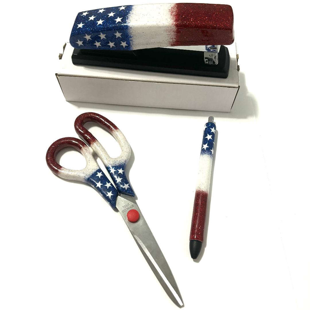 Patriotic Stapler, Scissors & Pen
