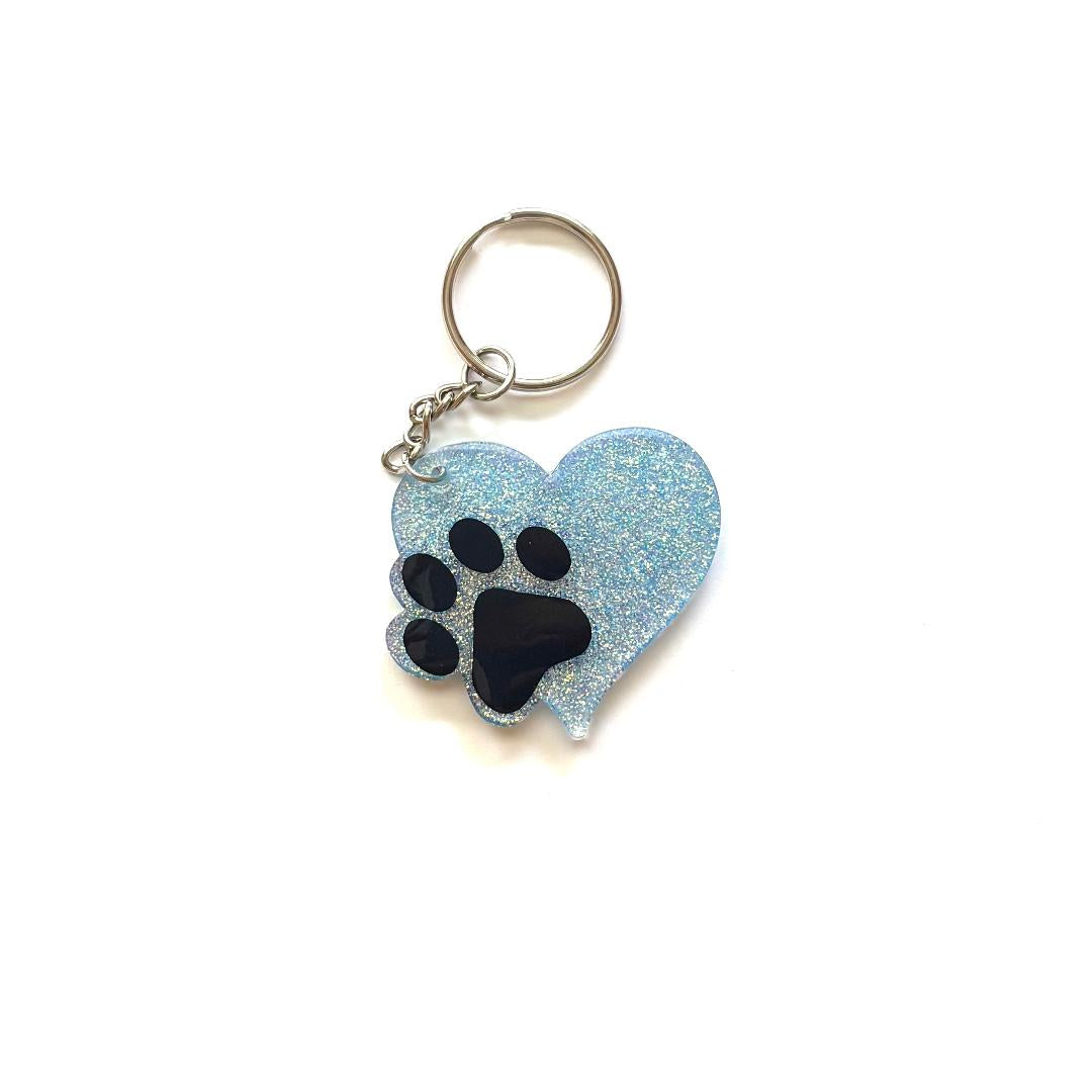 Pawprint Heart Blue Keychain