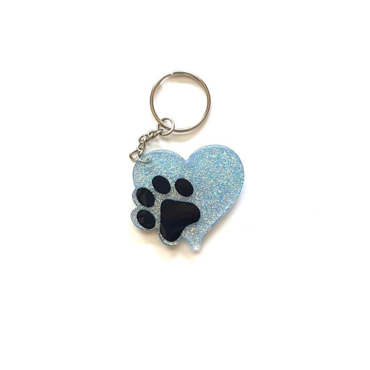 Pawprint Heart Blue Keychain