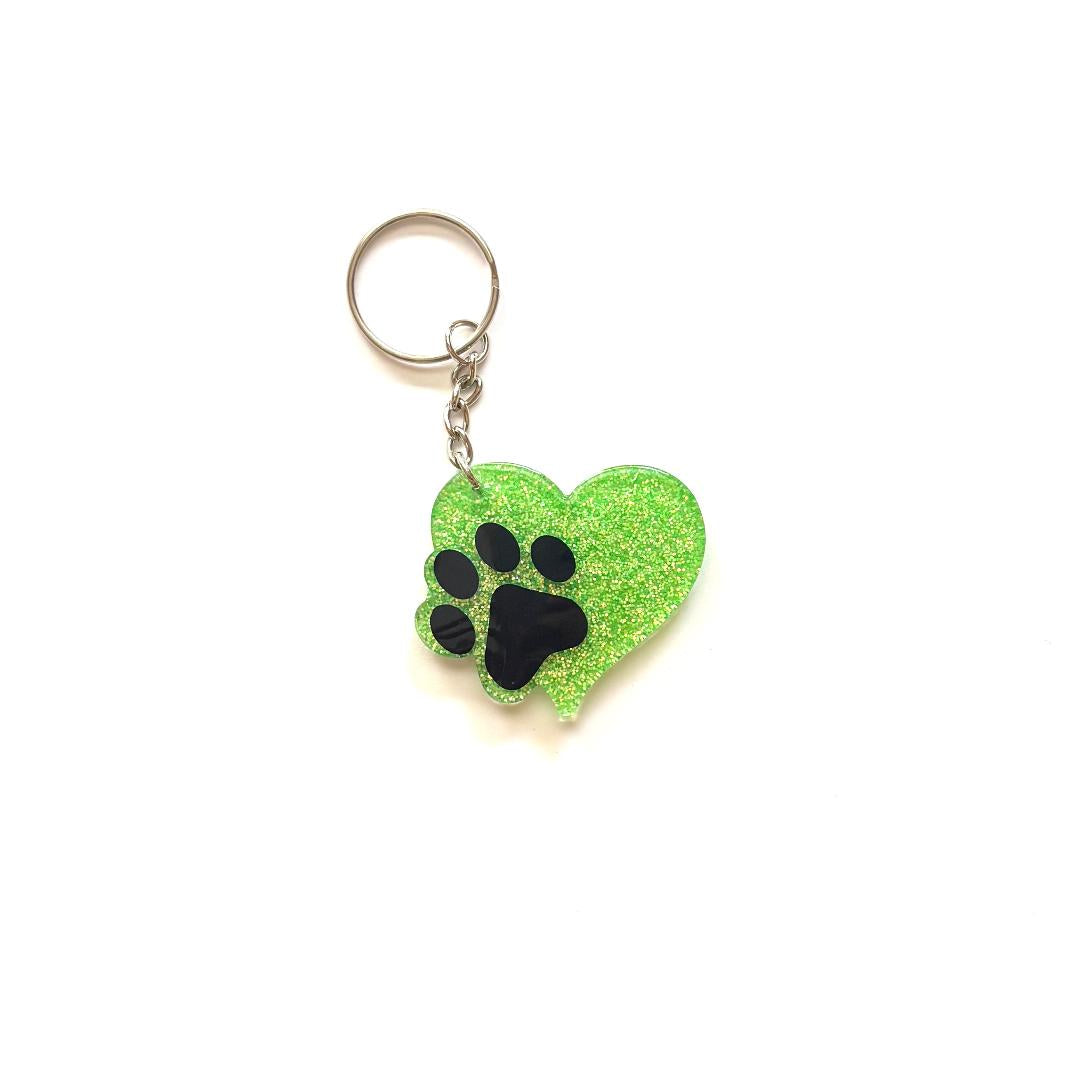 Pawprint Heart Green Keychain
