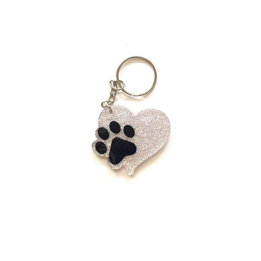 Pawprint Heart Light Purple Keychain