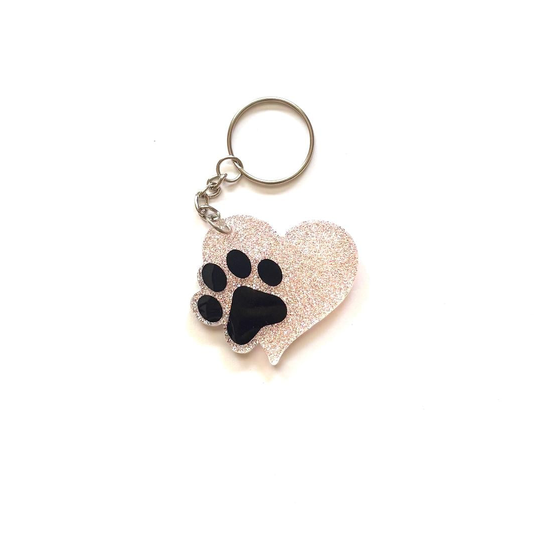 Pawprint Heart Pink Keychain